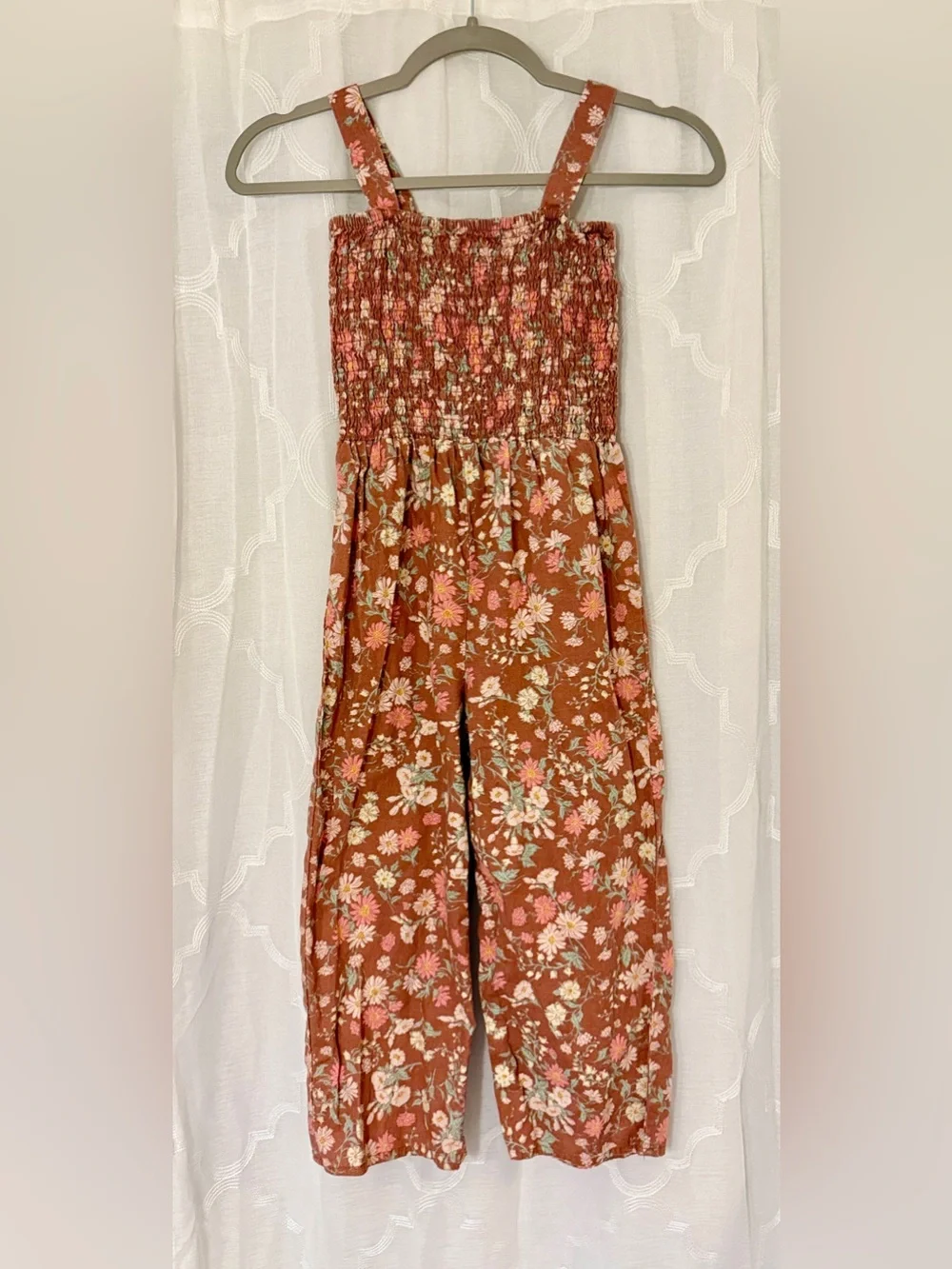 OshKosh Girls 8 Rust Floral Smocked Wide Leg Jumpsuit